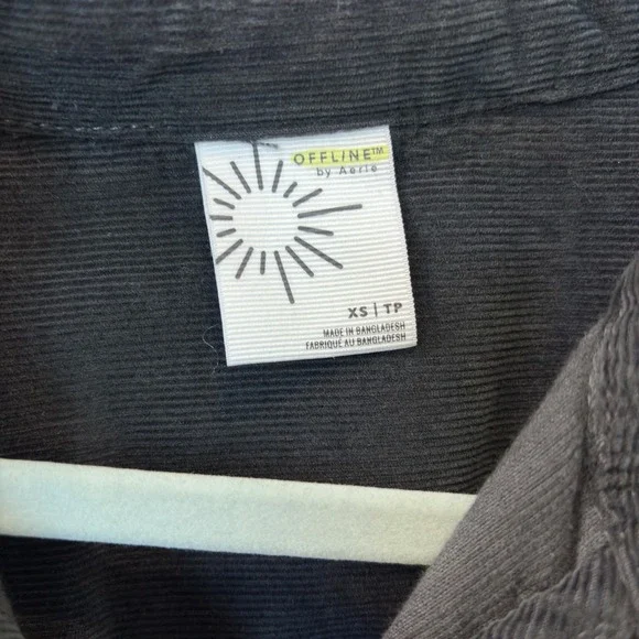 OFFLINE by Aerie Corduroy Quarter Zip Pullover Frayed Hem Shirt Black XS - Picture 5 of 5